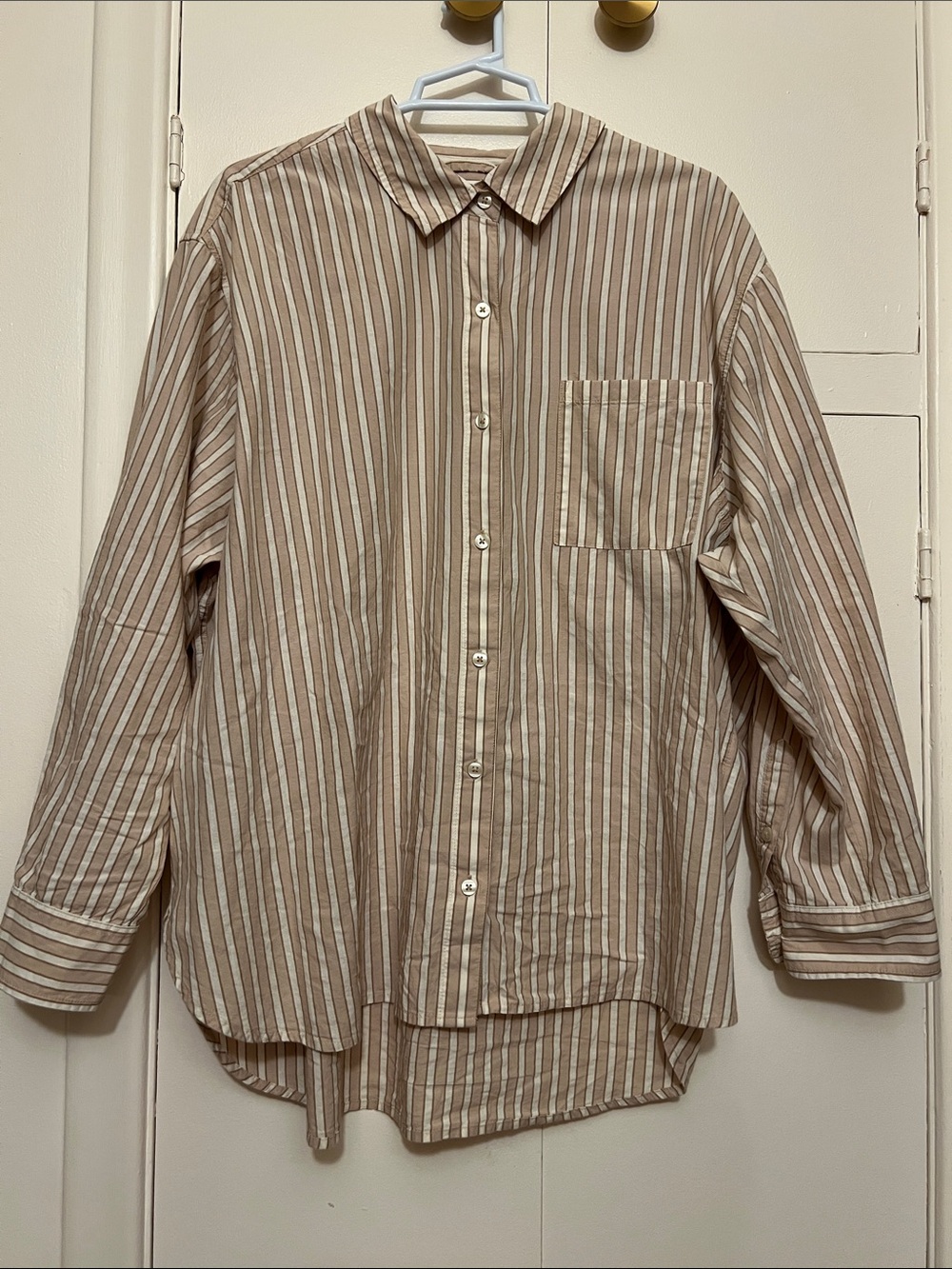 Aerie Beige and White Striped Button-Up Shirt